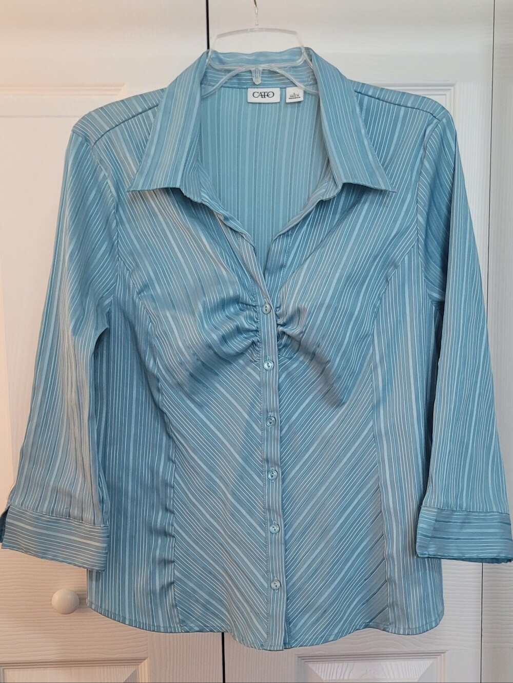 Cato Light Blue Striped Button-Down Blouse